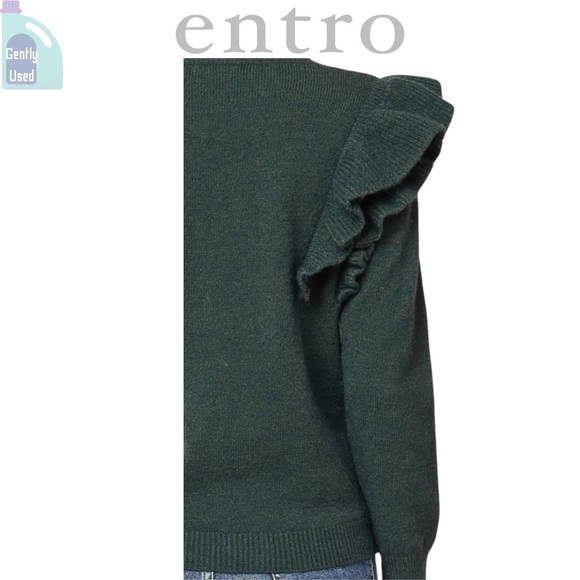 Entro Hunter Green Ruffle Sweater Size Large  💚 - Picture 3 of 7